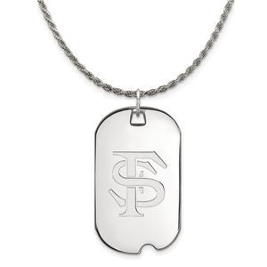 Sterling Silver Florida State Large Dog Tag Pendant Necklace - 18 Inch